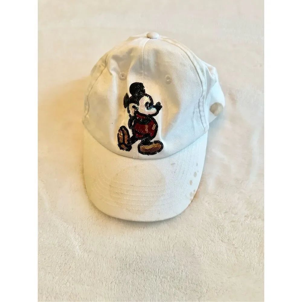Mickey Mouse white baseball cap with sequin embellished Mickey from Disneyland